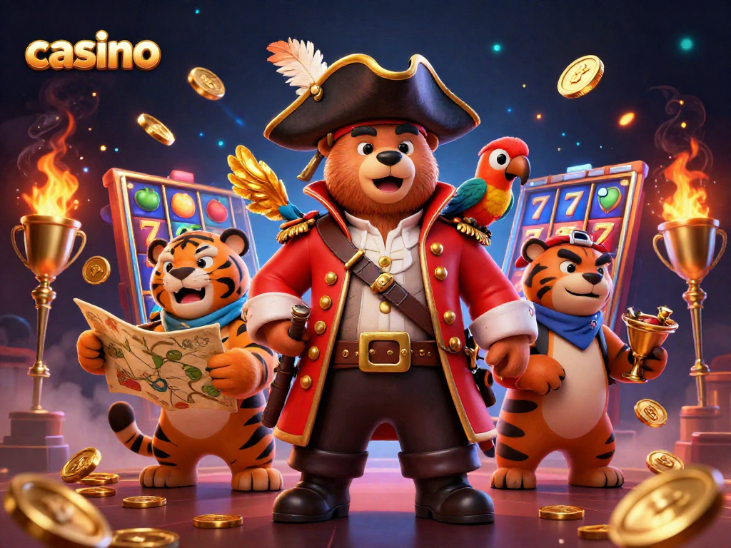 Experience the thrilling casino excitement with a dynamic illustration featuring charming characters and vibrant 3D elements.