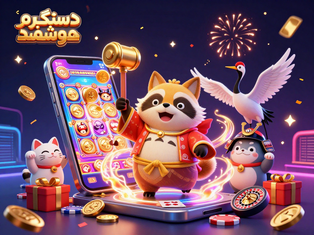Engage with دستگیره هوشمند as our cheerful tanuki and crane navigate exciting gambling adventures in vibrant casino settings.