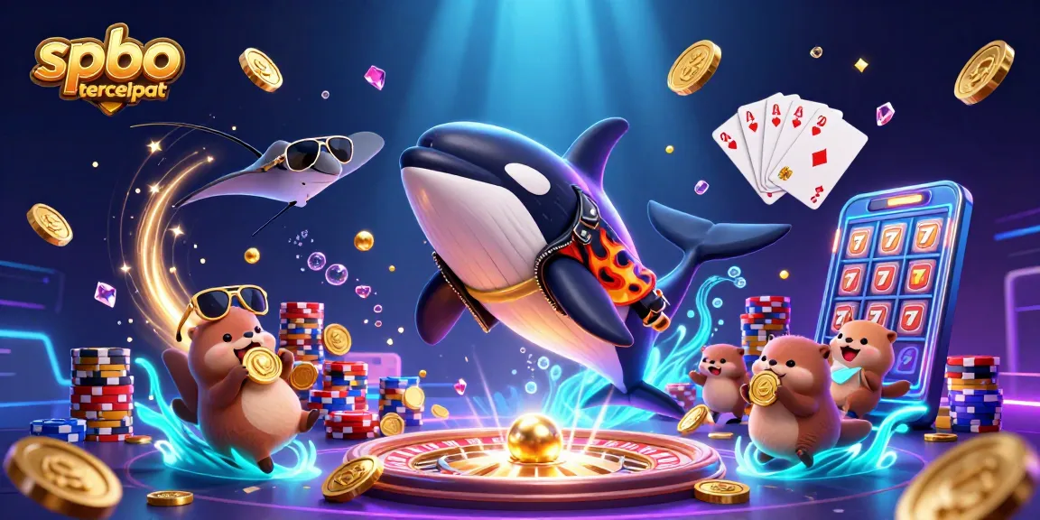 Engage with spbo tercepat's vibrant casino scene featuring an orca, stingray, and otters amidst golden coins.