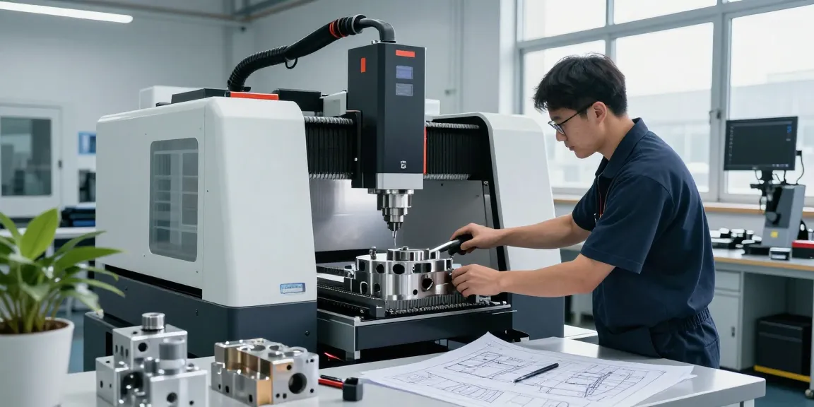Technician operating CNC machine creating precision parts, leading aerospace cnc parts manufacturers