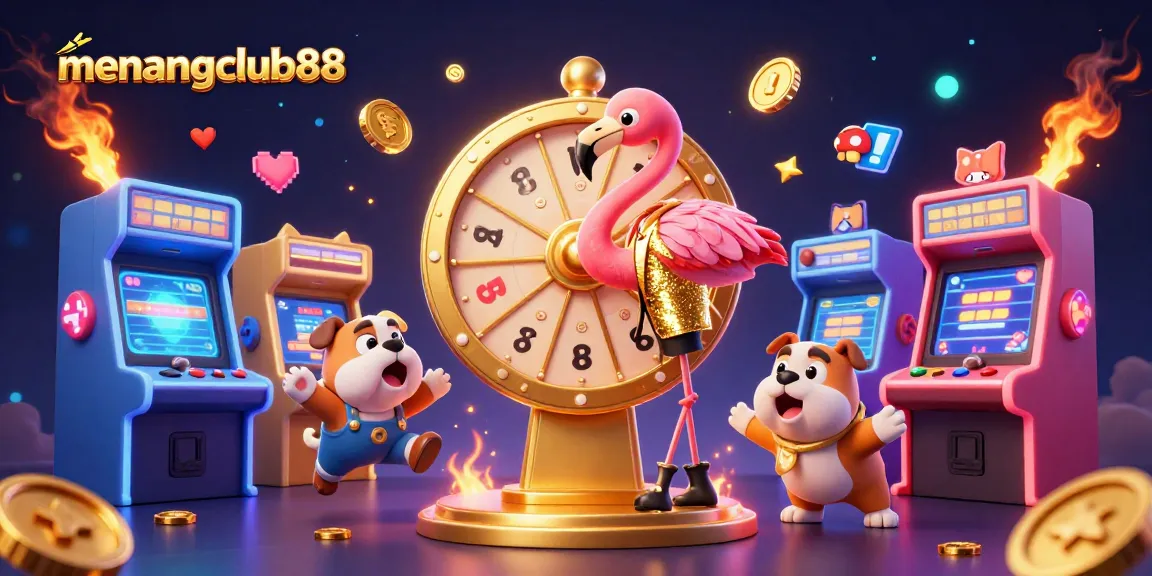 Spin the giant prize wheel at menangclub88 with vibrant characters in an exciting casino scene.