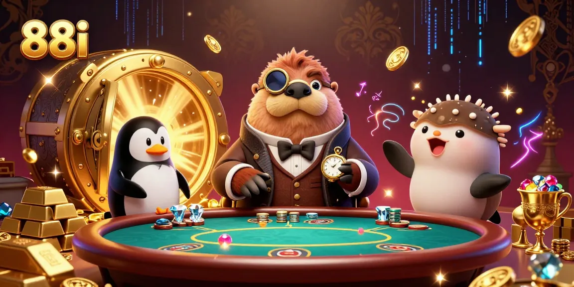 Experience thrilling poker action with 88i's vibrant underwater scene featuring a walrus and penguin players!
