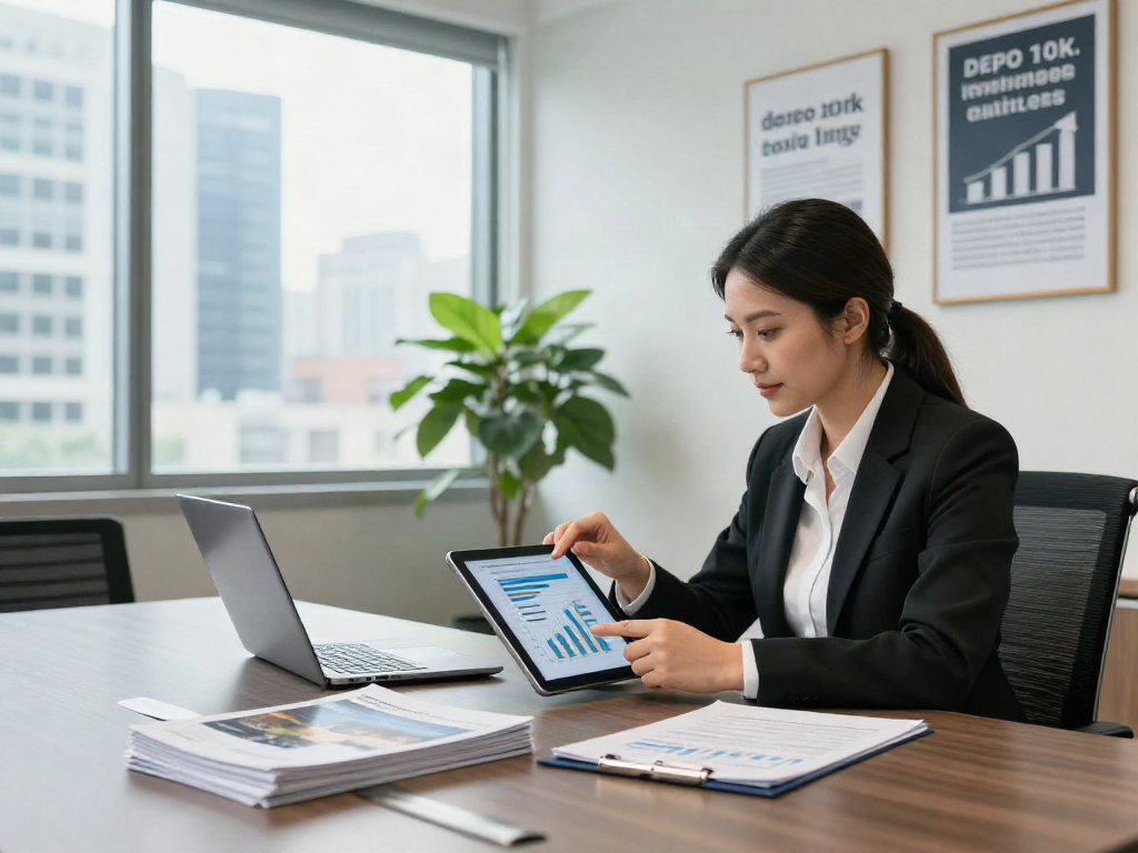 Real estate agent discussing depo 10k investment strategies in a modern office.