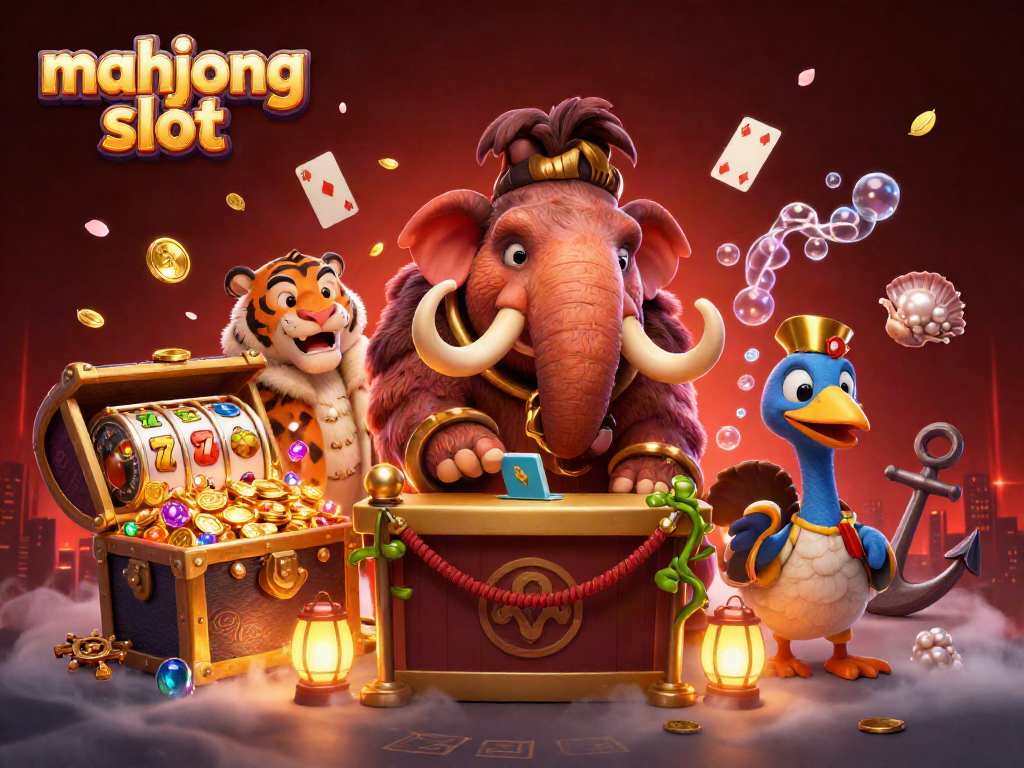 Experience the mahjong slot excitement with lively characters and casino elements in a vibrant scene.