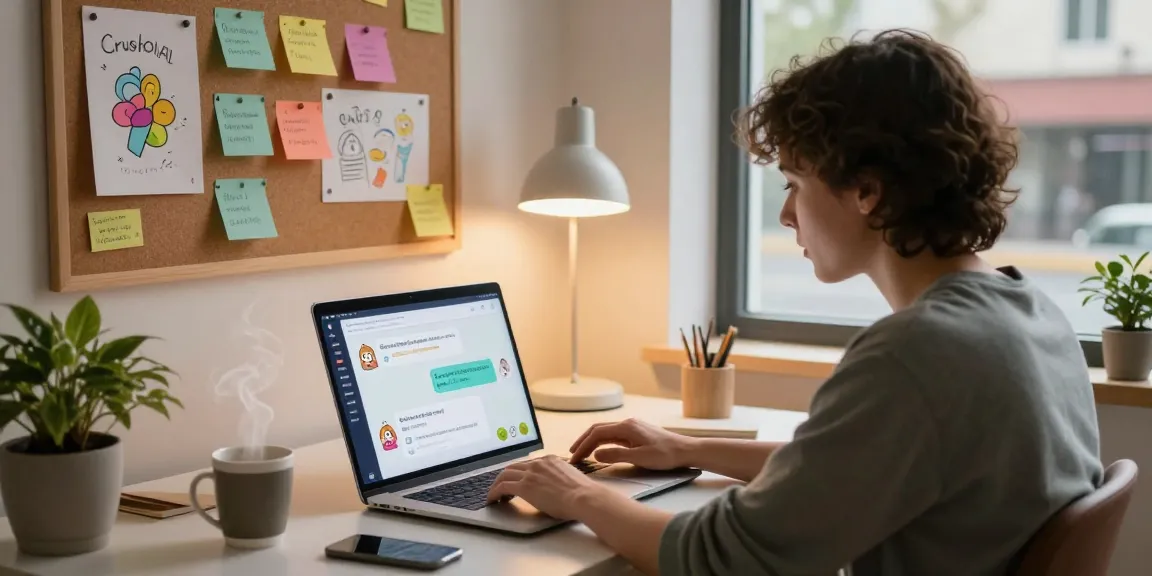 Interactive CrushOnAI character chat scene in a cozy home office.