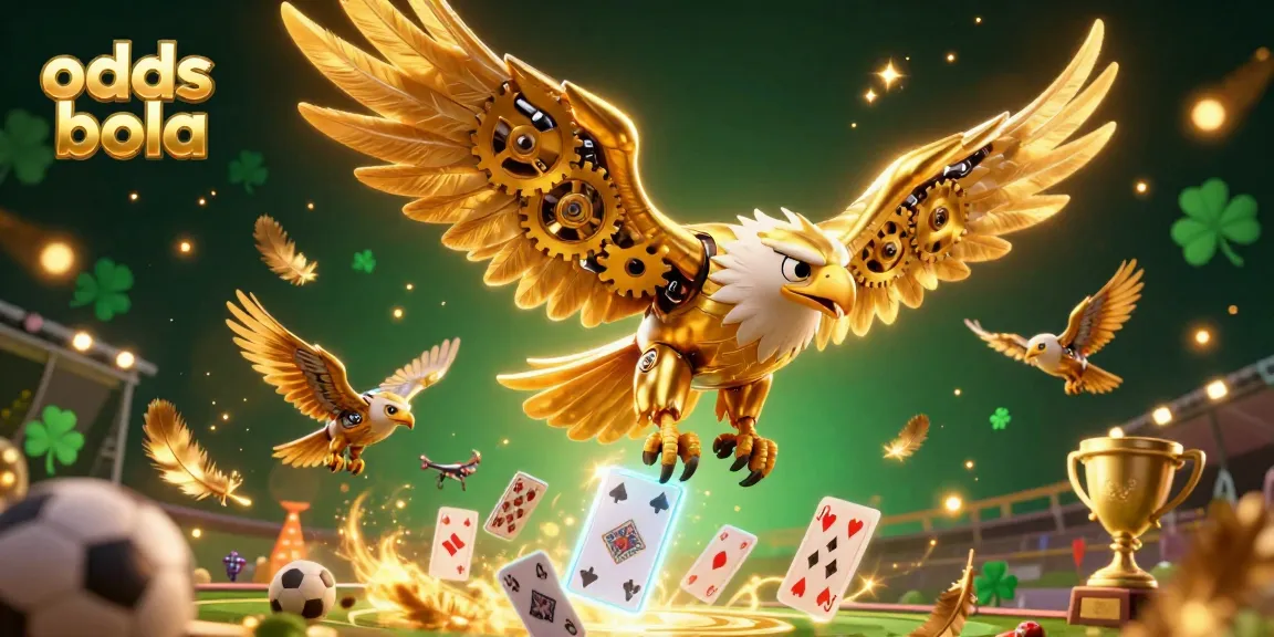 Experience exciting sports betting with odds bola in a dynamic illustration featuring a cybernetic eagle amidst vibrant elements.