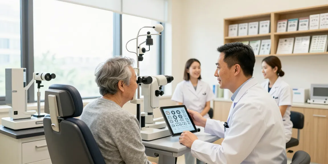 Dr. Tong Man Kit (湯文傑) providing eye health consultation in a modern clinic