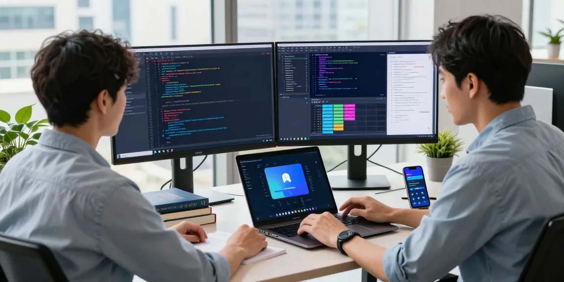 快连 application showcased in a vibrant tech workspace, highlighting modern software development and innovation.