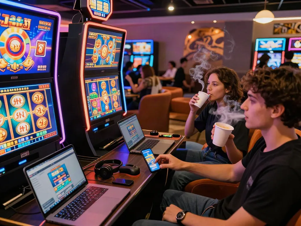 luxury12 players enjoying dynamic slot games in a lively gaming environment