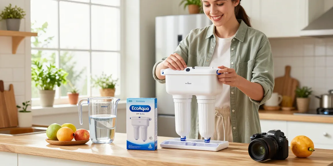 EcoAqua EFF-6011A Refrigerator Water Filter installed in a bright kitchen, highlighting freshness and health.