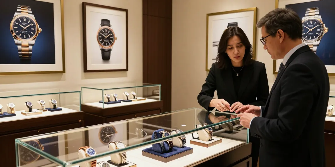 Explore exquisite clone watches showcased in an elegant boutique setting with ambient golden lighting.