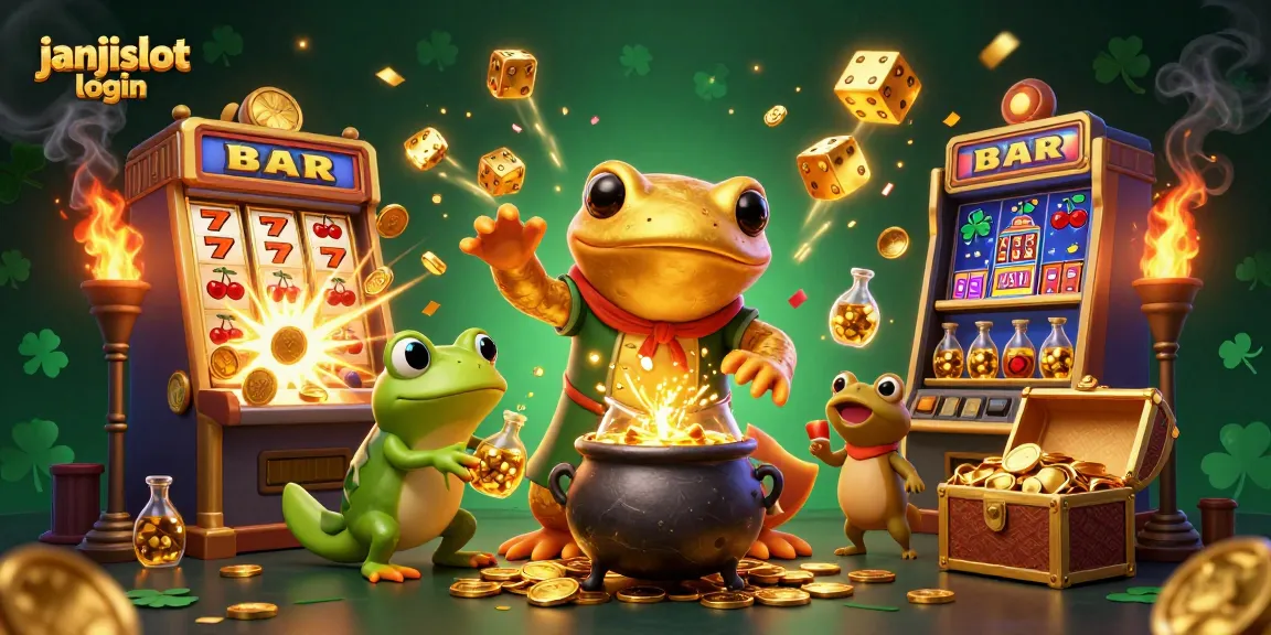 Experience janjislot login with a vibrant scene of a golden salamander alchemist and casino elements.
