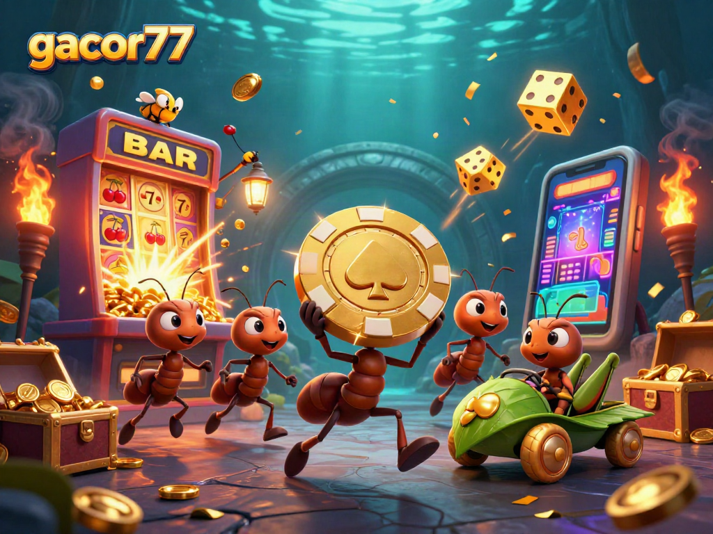 Gacor77: Tim semut berlari dengan chip poker emas besar dalam perampokan kasino yang seru