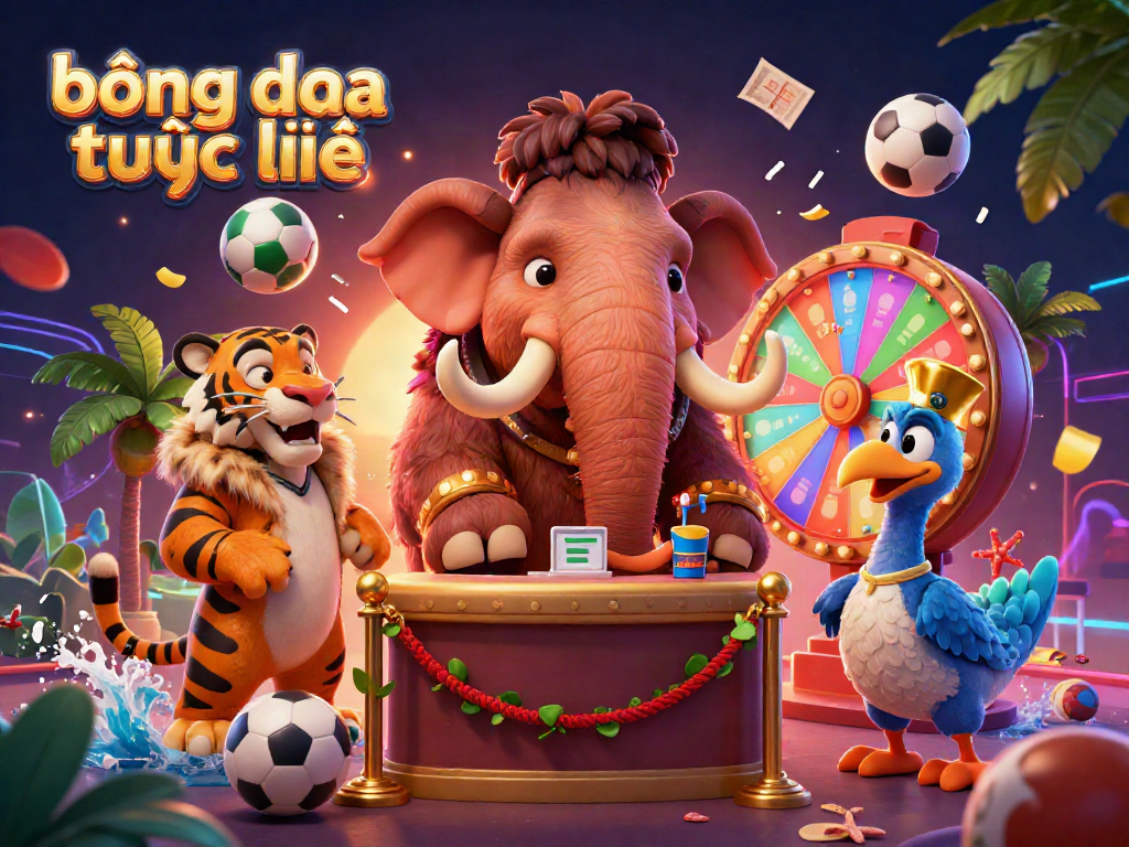Bóng đá trực tuyến scene showcasing a woolly mammoth casino bouncer and a saber-tooth tiger VIP in a dynamic gambling environment.