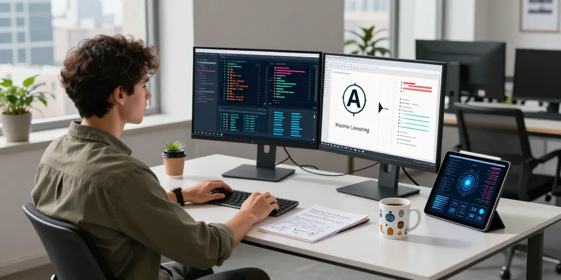 Data scientist comparing AI and machine learning in a modern workspace setting.