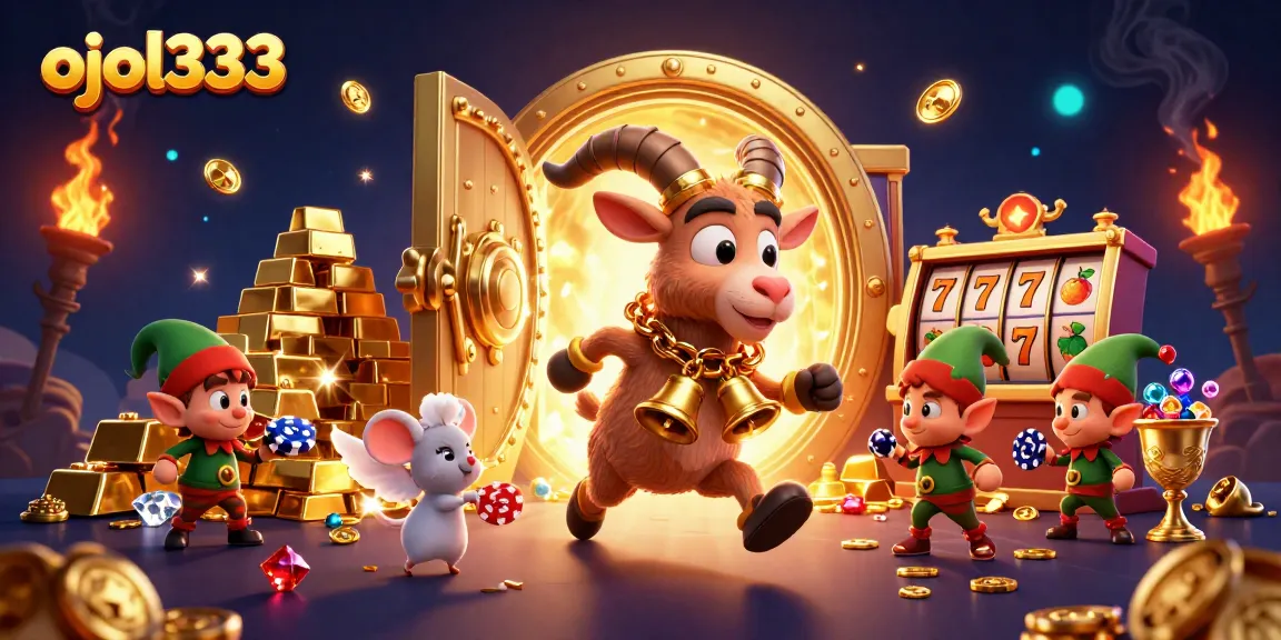 ojol333 engages players in a vibrant casino scene with Krampus goat and playful characters.