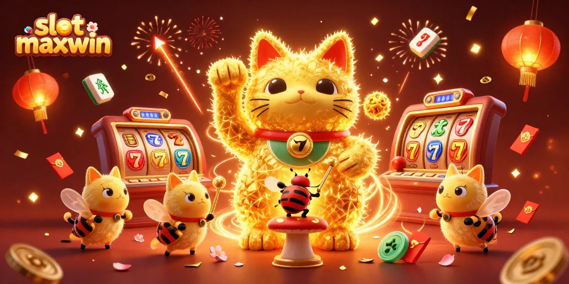 Engage with slot maxwin winning strategies in a festive casino-inspired scene of lucky symbols.