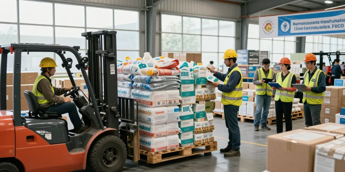 Hilfstransport von Dortmund: Logistikteam lädt Notwendigkeiten für humanitäre Hilfe in Lagerhaus.