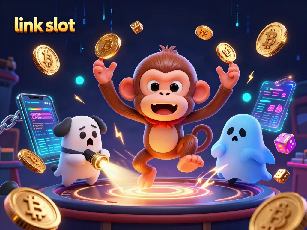 Mainkan link slot di kasino dengan karakter lucu yang menunjukkan jackpot menang dan kebahagiaan.