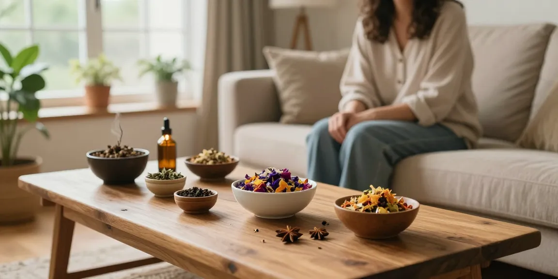 Buy premium potpourri blends showcased in a cozy living room with aromatic ingredients.