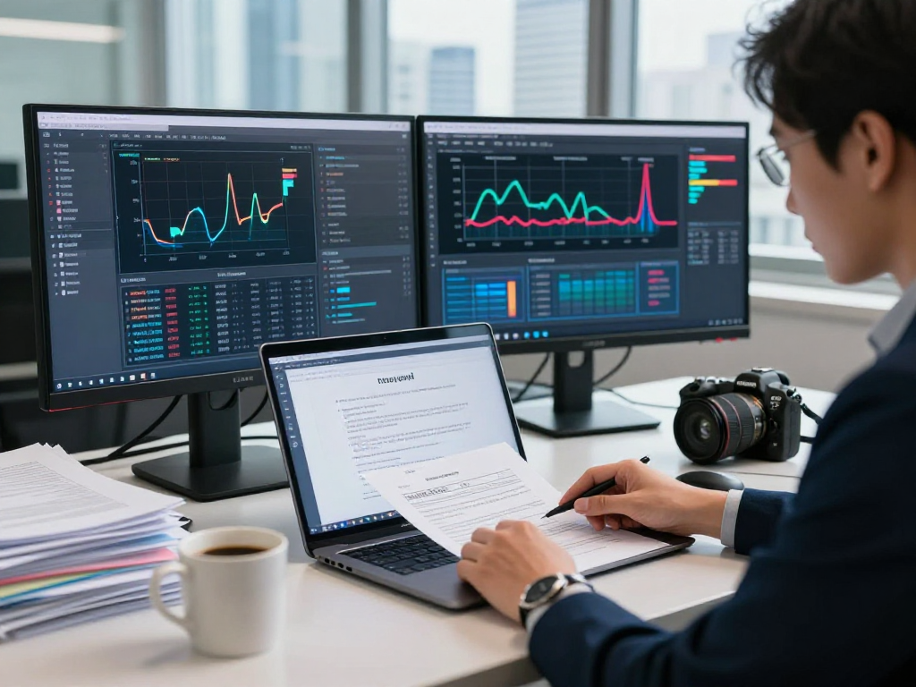Professional workspace focused on document fraud detection analysis with advanced AI tools.