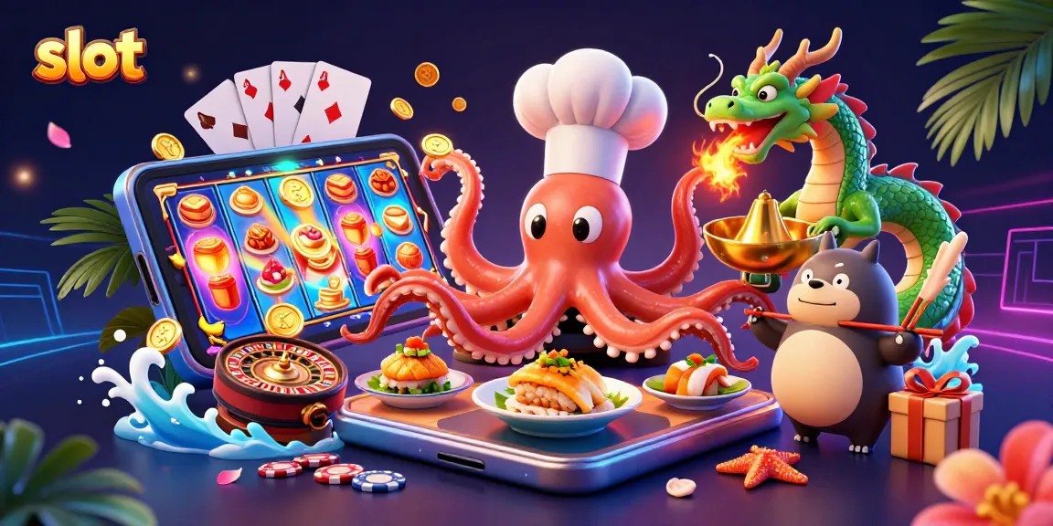 Slot menarik dengan chef sushi, naga, dan pelanggan tanuki menghidangkan keberuntungan.