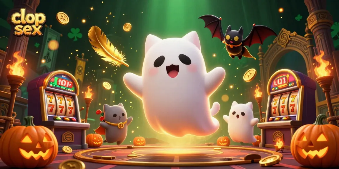 clip sex promotional illustration featuring a ghost cat and bat in a vibrant casino