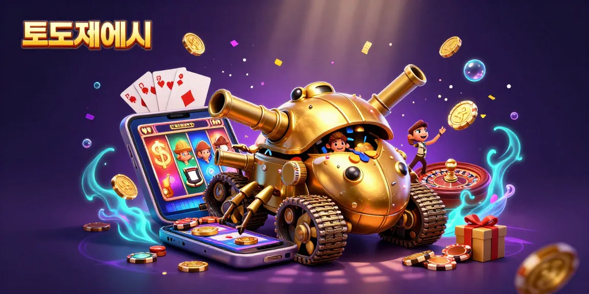 Experience the thrill of 토토사이트 with a vibrant casino scene featuring golden beetle tanks and exciting game elements.