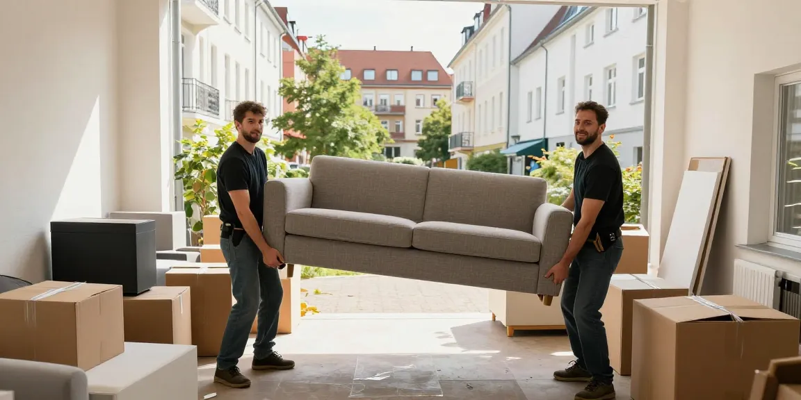 Wohnungsentrümpelung Berlin service in action, professional movers efficiently clearing furniture and boxes.