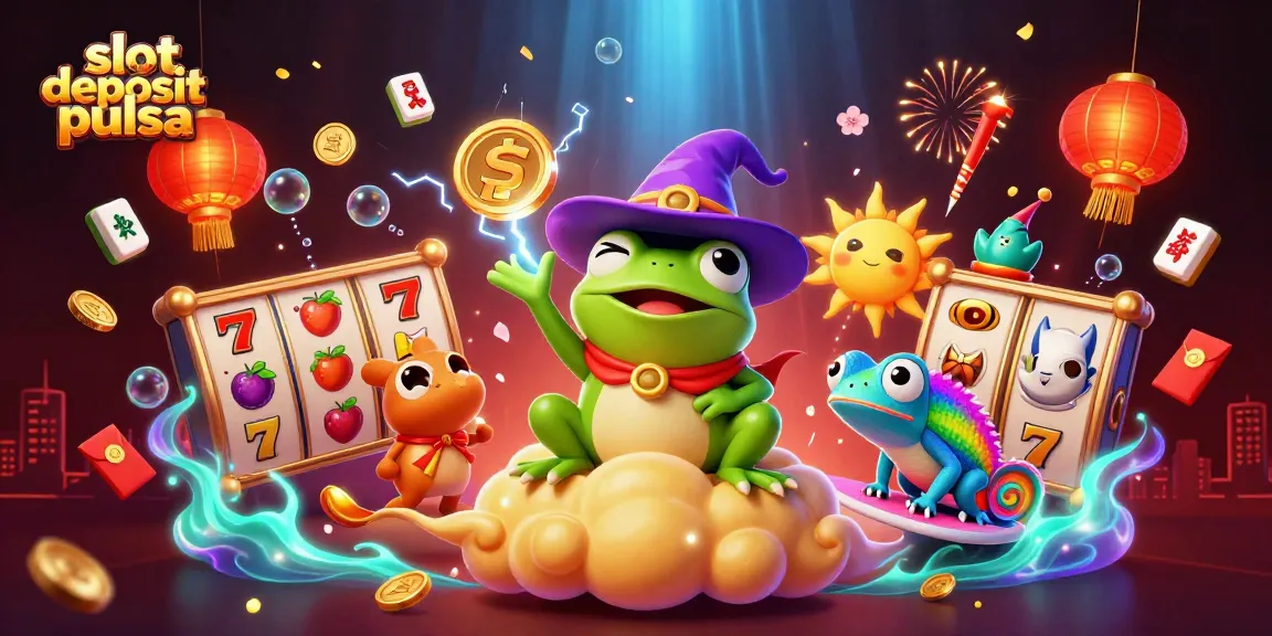 Experience the excitement of slot deposit pulsa with a vibrant casino scene of characters and elements.