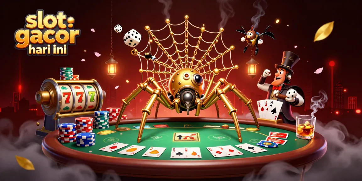 slot gacor hari ini illustrated scene with a golden spider and Victorian fly in a rich casino atmosphere