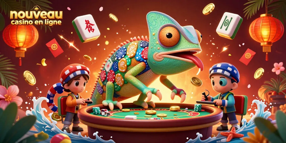 Découvrez un nouveau casino en ligne avec cette illustration 3D dynamique, présentant des éléments de jeu captivants.