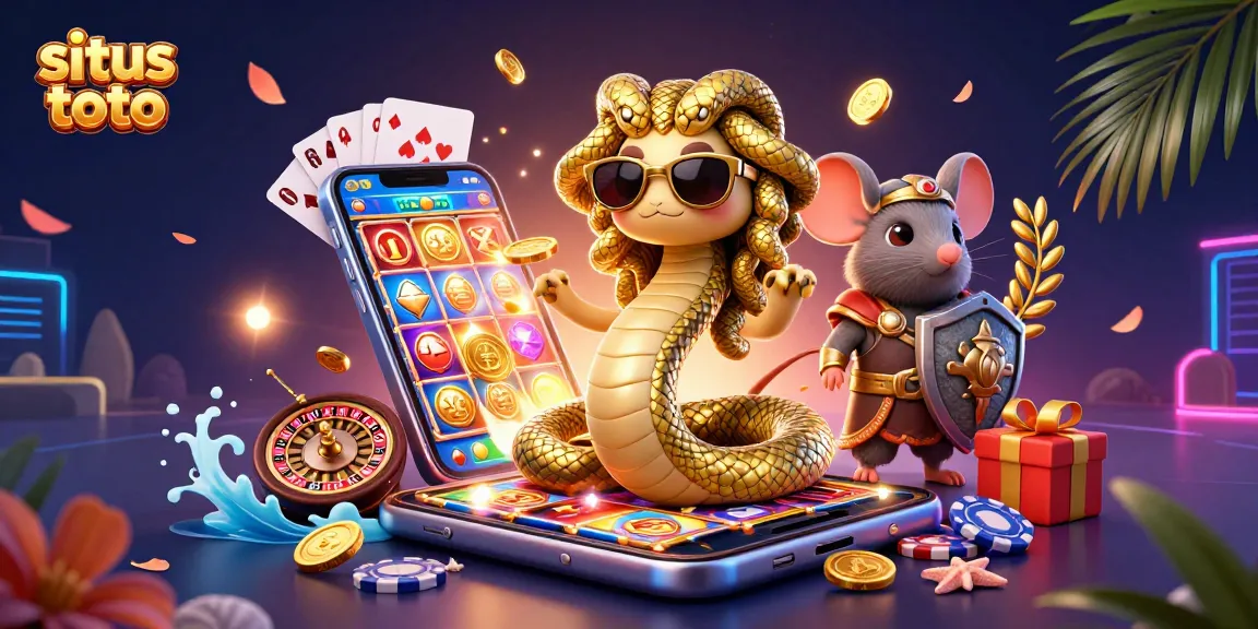 Engage in situs toto lottery excitement with colorful slots and a Medusa-themed illustration.