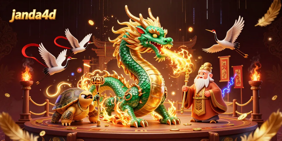 Menangkan permainan slot online bersama janda4d dengan naga hijau emerald dan suasana kasino meriah.