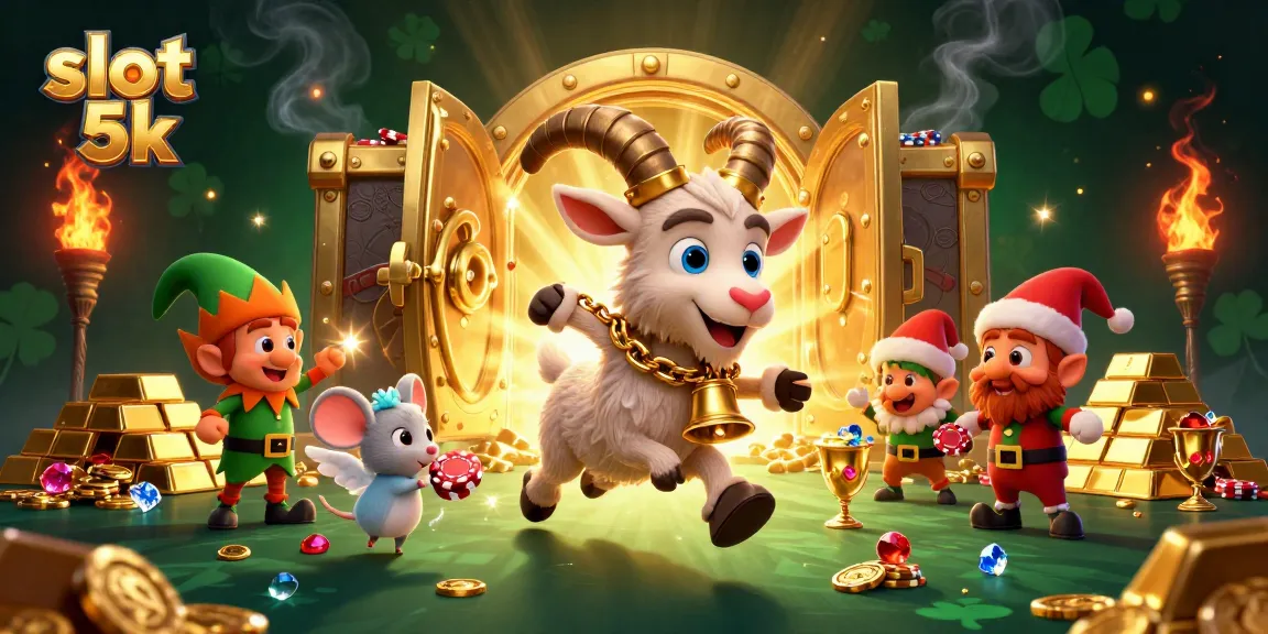 Spin and win on slot 5k with festive gremlins, a Krampus goat, and a busy casino scene!