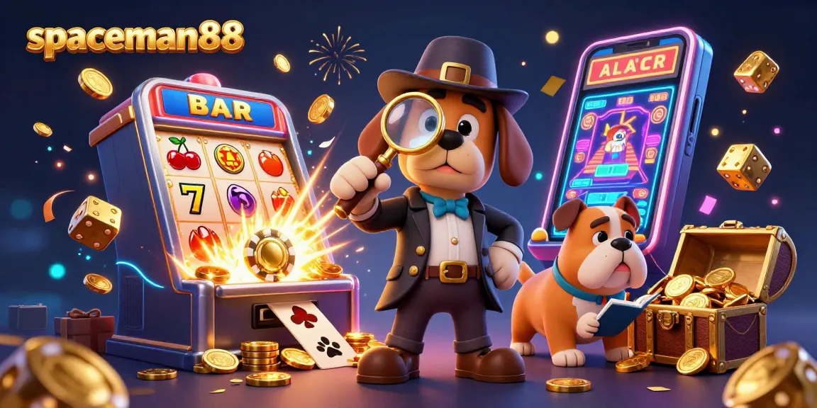 Experience the thrill of spaceman88 as a detective investigates clues at a vibrant casino scene.