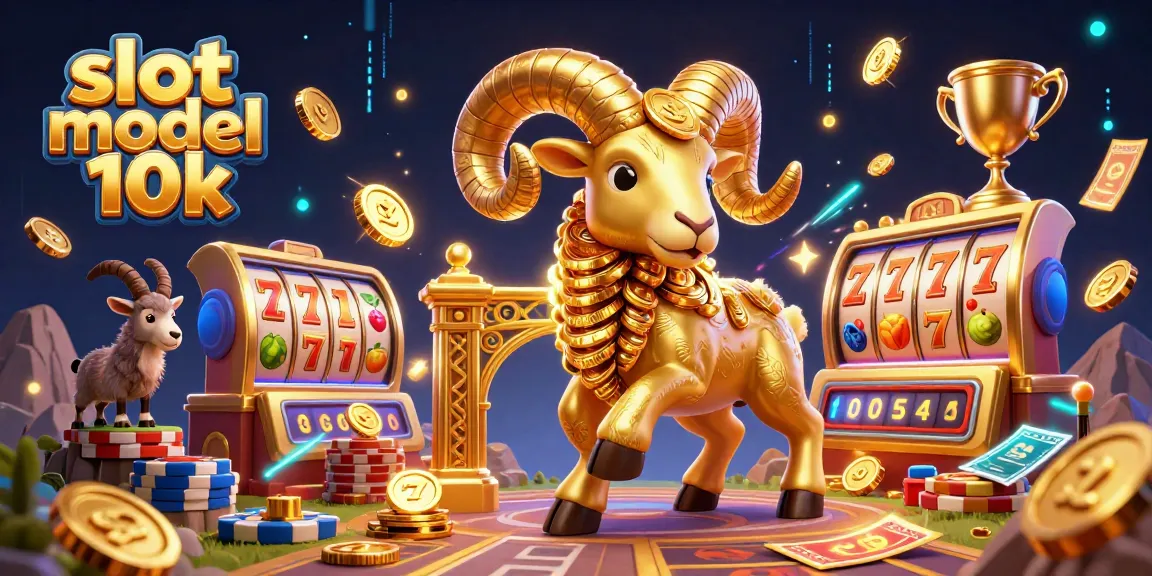 Experience excitement with slot modal 10k as the golden ram charges through spinning slot reels and flying coins.