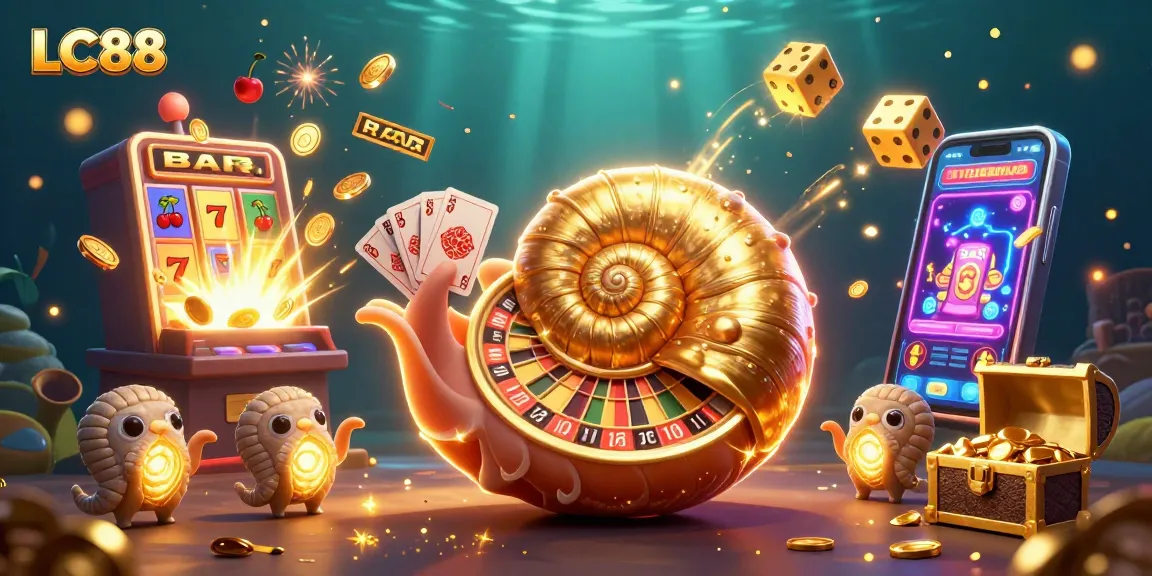 LC88 offers exciting slot games, showcasing a dynamic 3D scene with a golden nautilus and jackpot elements.