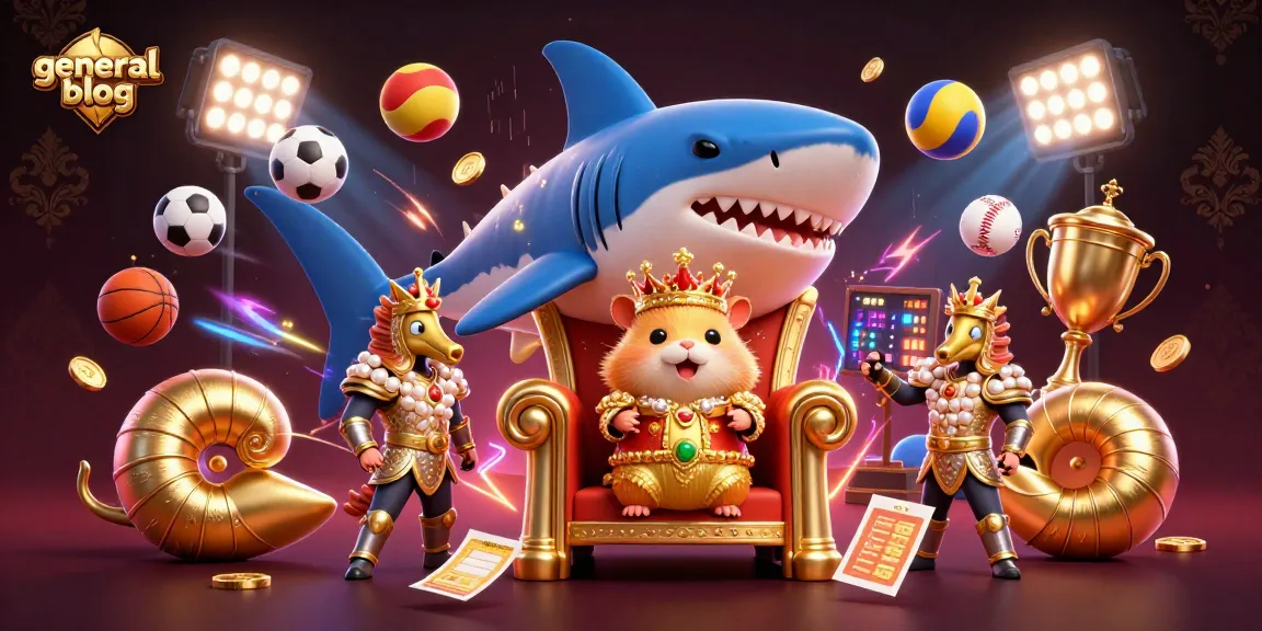 Engage with thrilling moments in this general blog illustration showcasing a fierce golden hamster king among sports-themed elements.