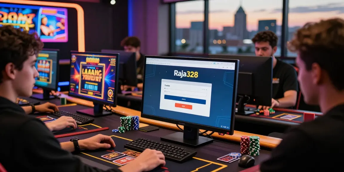 Players engaging in online gaming with raja328 login portal, showcasing vibrant atmosphere and excitement.