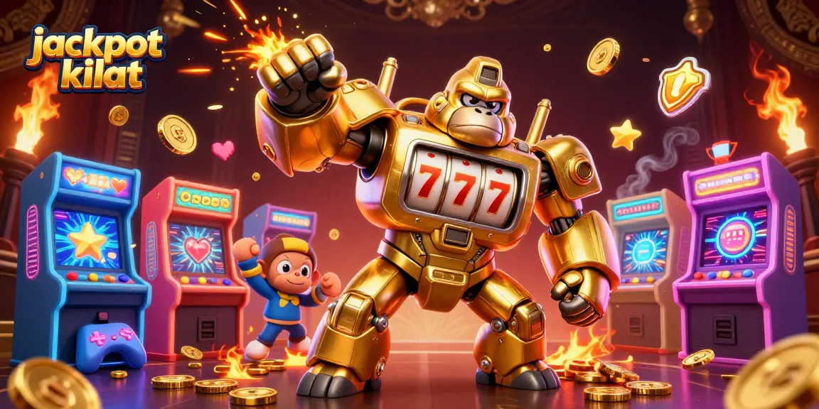 Experience the thrilling jackpots with jackpot kilat in this dynamic casino scene featuring a golden gorilla mech.