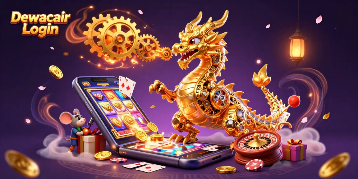 Engage in exciting gameplay with Dewacair Login, featuring a golden dragon and dynamic casino elements.