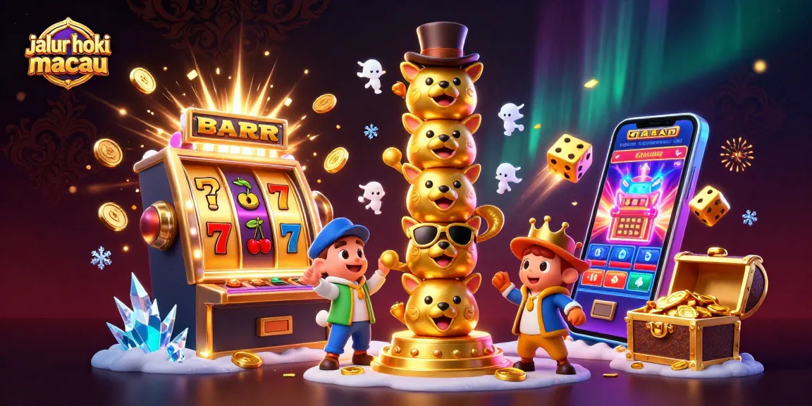 Play jalur hoki macau with vibrant characters and an exciting slot machine explosion.
