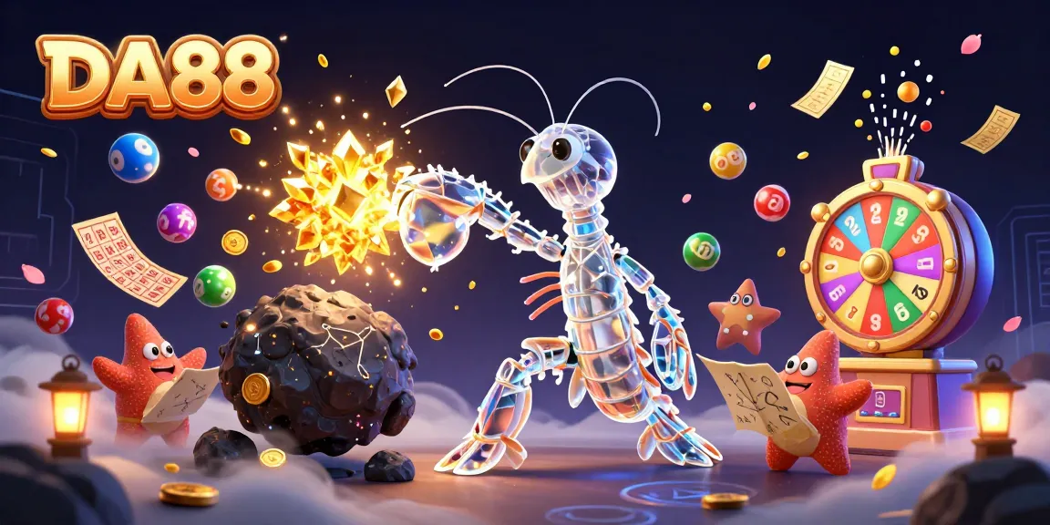 Engage with DA88's casino excitement featuring vibrant lottery elements and dynamic characters.